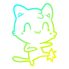 cold gradient line drawing cartoon happy cat karate kicking