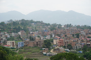 Aerial view of a village and mountian
