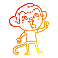 warm gradient line drawing crazy cartoon monkey giving peace sign