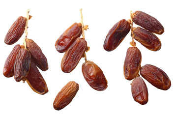 branch with date fruits isolated on white background. top view