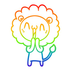 rainbow gradient line drawing happy cartoon lion