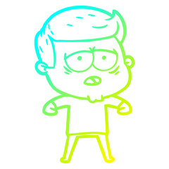 cold gradient line drawing cartoon tired man