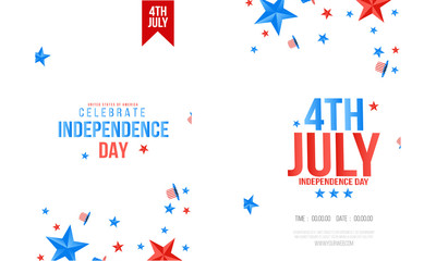 Fototapeta premium 4th of July Independence Day of the USA Vector Illustration. Fourth of July American national Celebration Design with Stars on White Background for Banner, Greeting Card