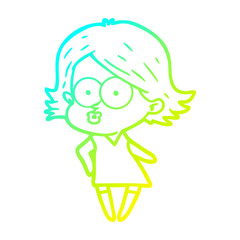 cold gradient line drawing cartoon girl pouting