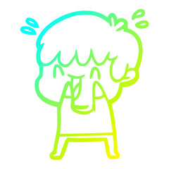 cold gradient line drawing cartoon laughing boy