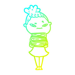 cold gradient line drawing cartoon woman
