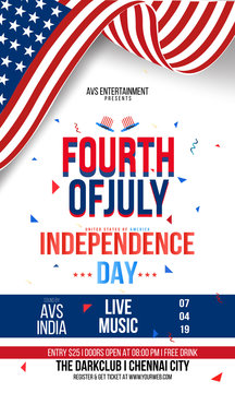 Creative Invitation Card design with Text 4th of July on beautiful confetti background for American Independence Day celebration.