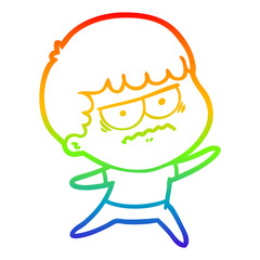 rainbow gradient line drawing cartoon annoyed man