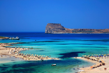 Balos beach, Gramvoussa cape, on the norhwest coast of Chania Prefecture, Crete island, Greece.