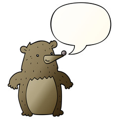 cartoon bear and speech bubble in smooth gradient style