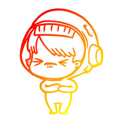 warm gradient line drawing angry cartoon space girl