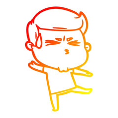 warm gradient line drawing cartoon man sweating