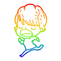 rainbow gradient line drawing cartoon woman talking