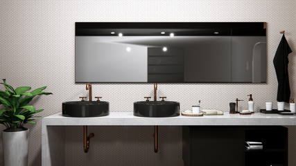 interior of modern black sick inside toilet-black color design