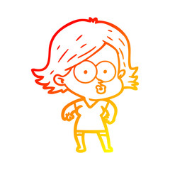 warm gradient line drawing cartoon girl pouting