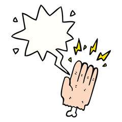 cartoon magic halloween zombie hand and speech bubble