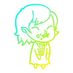 cold gradient line drawing cartoon vampire girl with blood on cheek