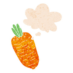 cartoon vegetable and thought bubble in retro textured style