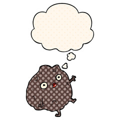 cartoon rock falling and thought bubble in comic book style