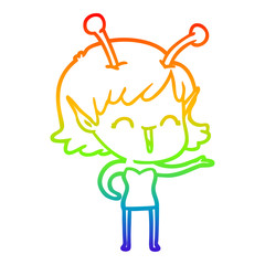 rainbow gradient line drawing cartoon alien girl laughing