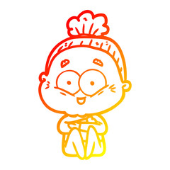 warm gradient line drawing cartoon happy old woman