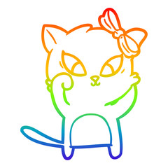 rainbow gradient line drawing cartoon cat