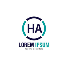 Initial HA logo template with modern frame. Minimalist HA letter logo vector illustration