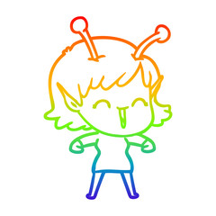 rainbow gradient line drawing cartoon alien girl laughing
