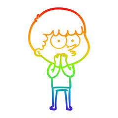 Fototapeta na wymiar rainbow gradient line drawing cartoon curious boy