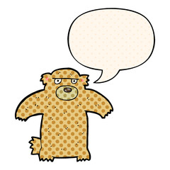 cartoon bear and speech bubble in comic book style