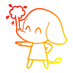 warm gradient line drawing cute cartoon elephant spouting water