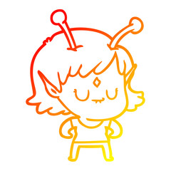 warm gradient line drawing cartoon alien girl