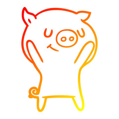 warm gradient line drawing happy cartoon pig