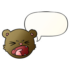 Fototapeta premium cute cartoon teddy bear face and speech bubble in smooth gradient style