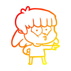warm gradient line drawing cartoon whistling girl
