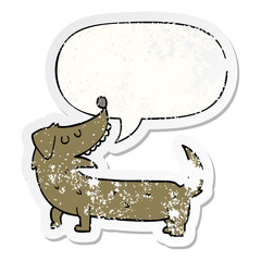 cartoon dog and speech bubble distressed sticker