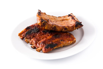 Grilled barbecue ribs isolated on white background.