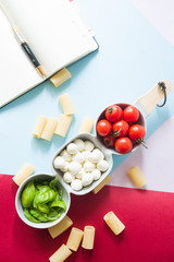 Mini mozzarella cheese, tomatoes and green basil.