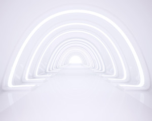 White interior with long corridor in modern space 3D Render