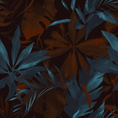 akwarela bezszwowe wzór z liści tropic. Ręcznie rysowane tła. Botaniczny wzór tapety lub tkaniny. Egzotyczna płytka. - 275639229