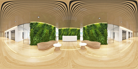 panorama of the room and interior design,Spherical Panorama,3d rendering,reception area,panorama view