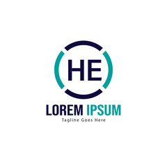 Initial HE logo template with modern frame. Minimalist HE letter logo vector illustration