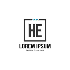 Initial HE logo template with modern frame. Minimalist HE letter logo vector illustration