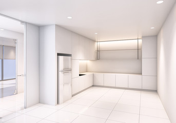 kitchen interior room, or ready for decoration,3d white room interior