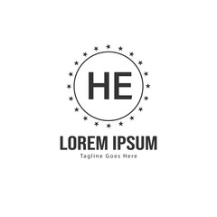 Initial HE logo template with modern frame. Minimalist HE letter logo vector illustration