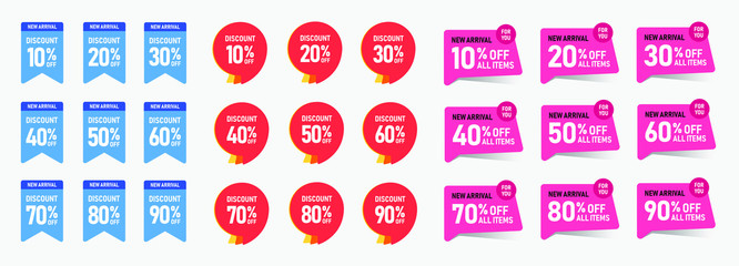 Sale of special offers. Discount with the various price. Set of sale tag. An ad with a colourful tag for an advertising campaign at retail on the day of purchase. vector illustration.