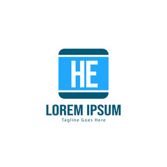 Initial HE logo template with modern frame. Minimalist HE letter logo vector illustration