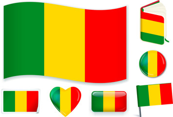 Mali flag in seven shapes. Editable with separate layers.