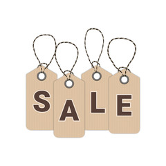 Vector sale tag with realistic and attractive color hanging with string in white background for store promotion. Vector illustration. Eps 10