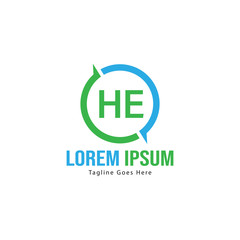 Initial HE logo template with modern frame. Minimalist HE letter logo vector illustration